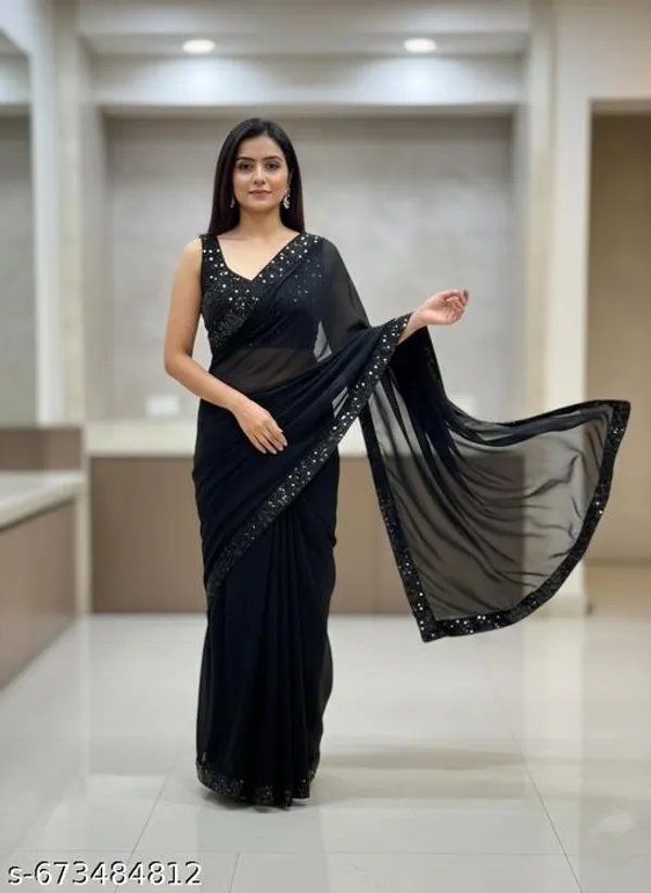 Fency_Disener_Georgette_Pretty_Sarees_With_New_Fency_Border_With_Blouse_Piece