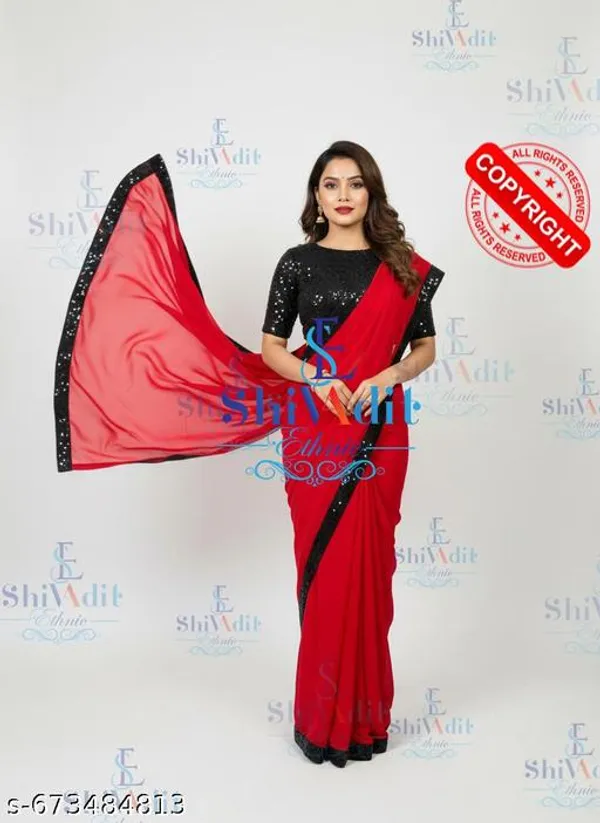 Fency_Disener_Georgette_Pretty_Sarees_With_New_Fency_Border_With_Blouse_Piece