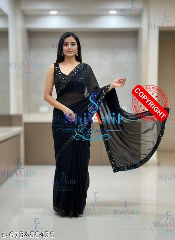 Fency_Disener_Georgette_Pretty_Sarees_With_New_Fency_Border_With_Blouse_Piece