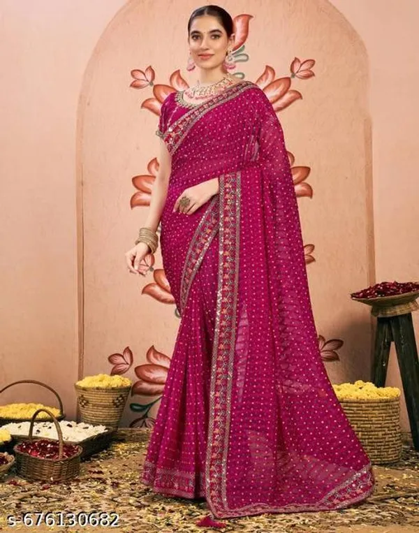 Sawan_Special_Lahariya_Print_Georgette_Saree_Soft_Georgette_Fabric_With_Codding_Sequence_With_Multi_Colour_Dhaga_Embroidery_Work_Lace_On_Border_Superhit_Mothra_Design_With_Blouse