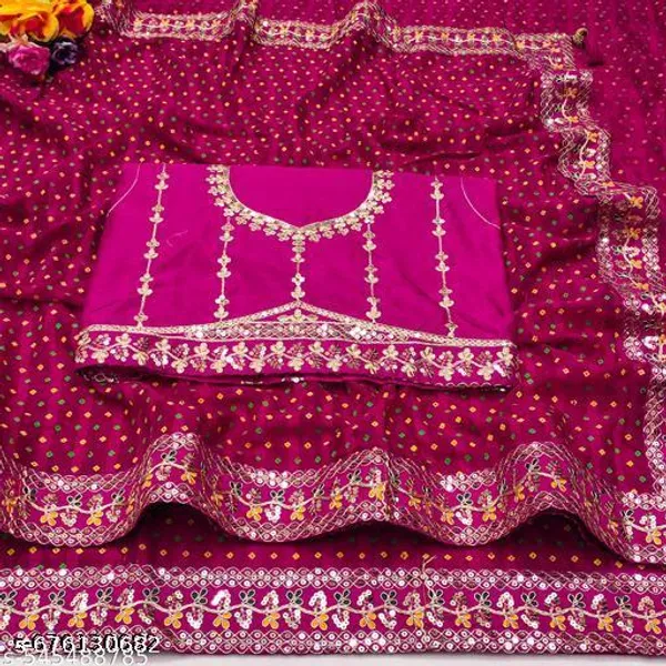 Sawan_Special_Lahariya_Print_Georgette_Saree_Soft_Georgette_Fabric_With_Codding_Sequence_With_Multi_Colour_Dhaga_Embroidery_Work_Lace_On_Border_Superhit_Mothra_Design_With_Blouse