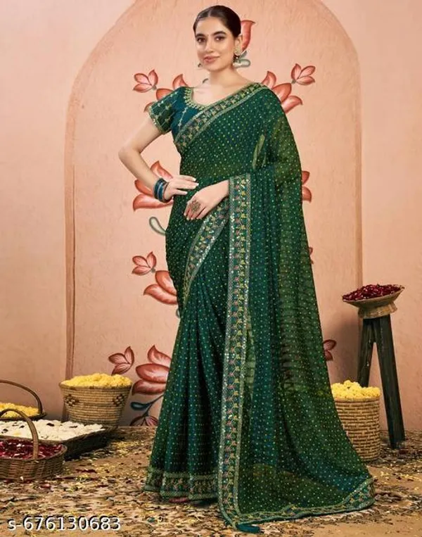 Sawan_Special_Lahariya_Print_Georgette_Saree_Soft_Georgette_Fabric_With_Codding_Sequence_With_Multi_Colour_Dhaga_Embroidery_Work_Lace_On_Border_Superhit_Mothra_Design_With_Blouse