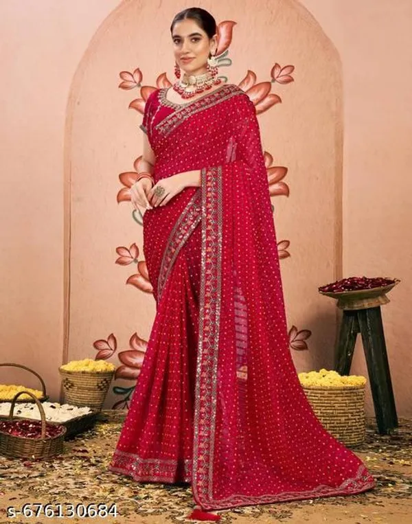 Sawan_Special_Lahariya_Print_Georgette_Saree_Soft_Georgette_Fabric_With_Codding_Sequence_With_Multi_Colour_Dhaga_Embroidery_Work_Lace_On_Border_Superhit_Mothra_Design_With_Blouse
