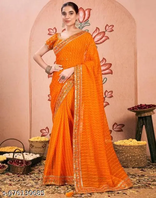 Sawan_Special_Lahariya_Print_Georgette_Saree_Soft_Georgette_Fabric_With_Codding_Sequence_With_Multi_Colour_Dhaga_Embroidery_Work_Lace_On_Border_Superhit_Mothra_Design_With_Blouse