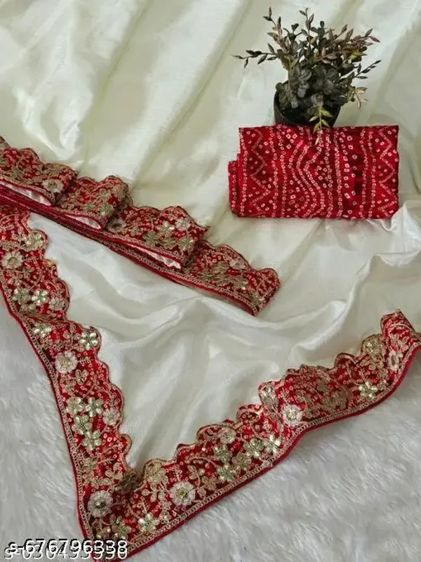 Designer_Bandhani_Lace_Chinnon_Saree_With_Red_Embroidered_Border_Blouse_Piece_Stylish_Party_And_Wedding_Saree_For_Women