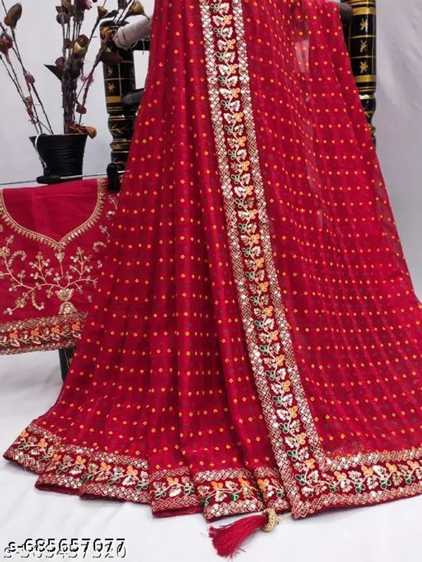 Fency_Designer_Bandhani_Georgette_Pretty_Sarees_With_New_Fency_Border_With_Blouse_Piece