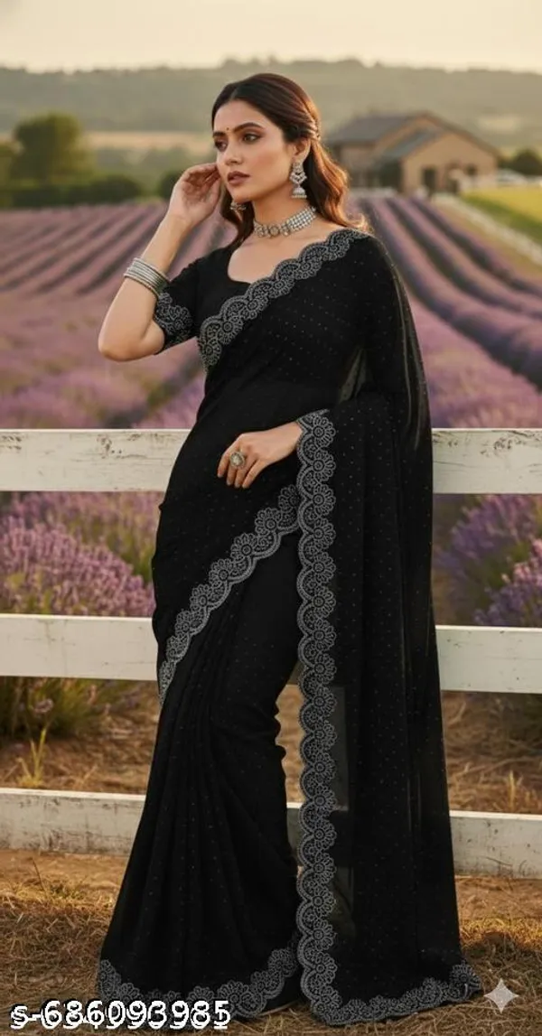 New_Designer_Diamond_Worked_Georgette_Fabric_Saree_For_Party_And_All_Occasions