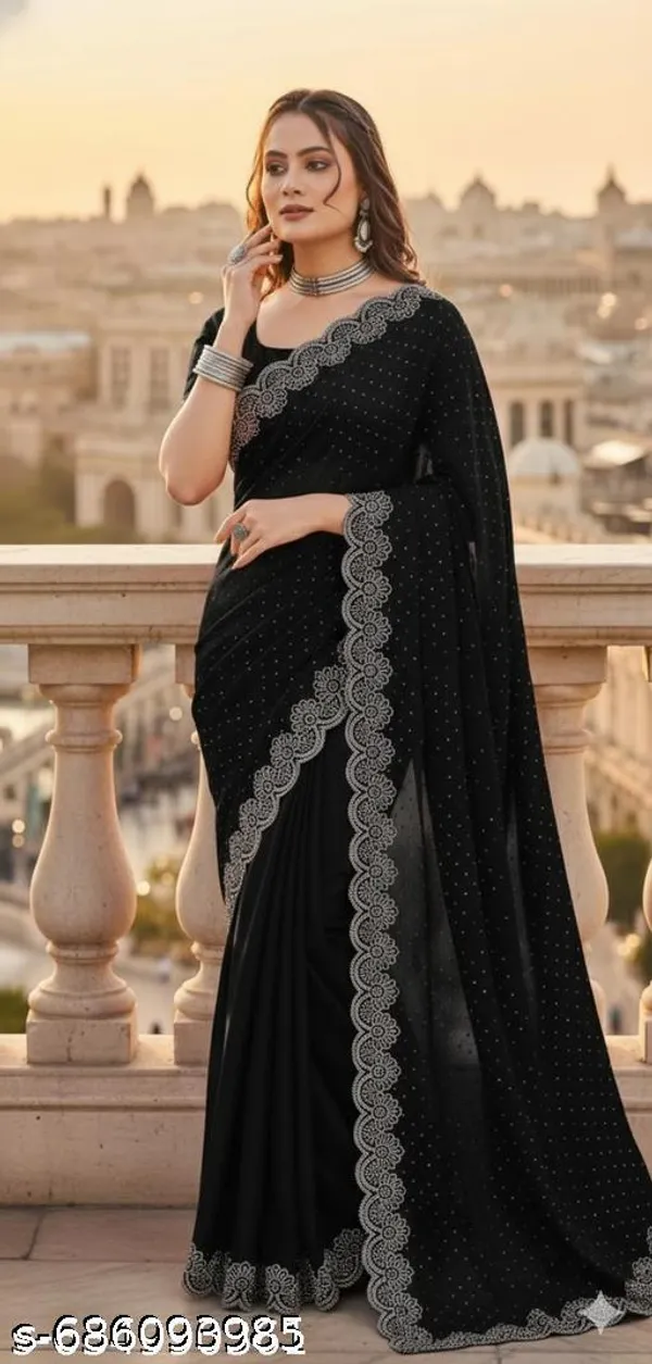 New_Designer_Diamond_Worked_Georgette_Fabric_Saree_For_Party_And_All_Occasions