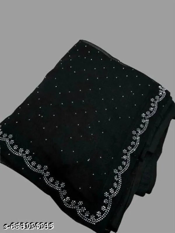 Elegant_Black_Georgette_Saree_With_Silver_Stone_Work_Designer_Border_Lightweight_Party_Wear_Saree_For_Women