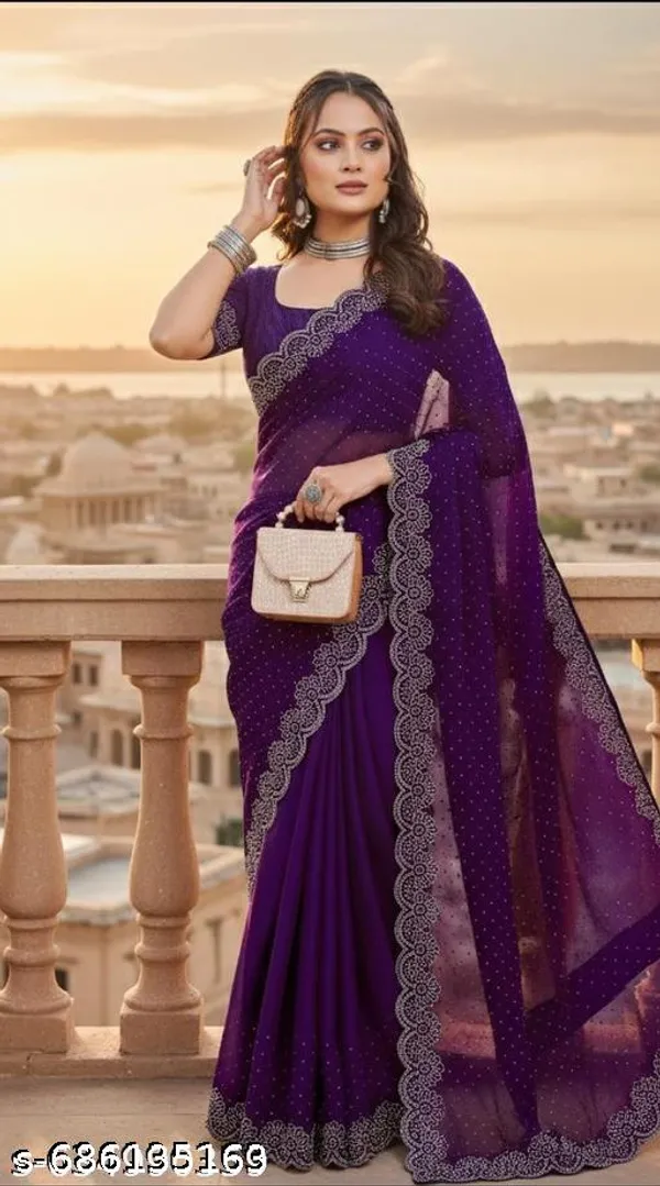 Purple_Soft_Georgette_Saree_With_Silver_Stone_Border_Party_Wear_Saree_For_Women
