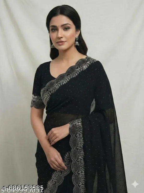 Diamond_Work_And_Traditional_Bollywood_Party_Wear_Fancy_Georgette_Saree_With_Unstitched_Partywear_Saree