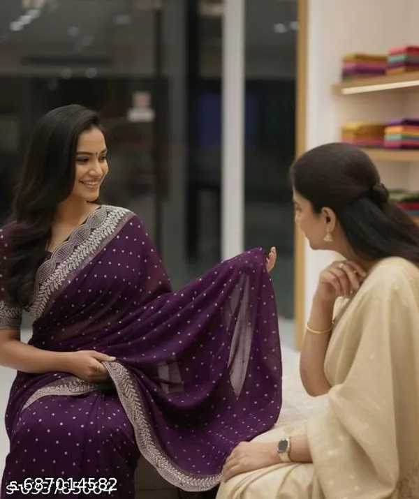Wine_Georgette_Saree_With_Hotfix_Swarovski_Ston_Work_Designer_Border_With_Matching_Blouse