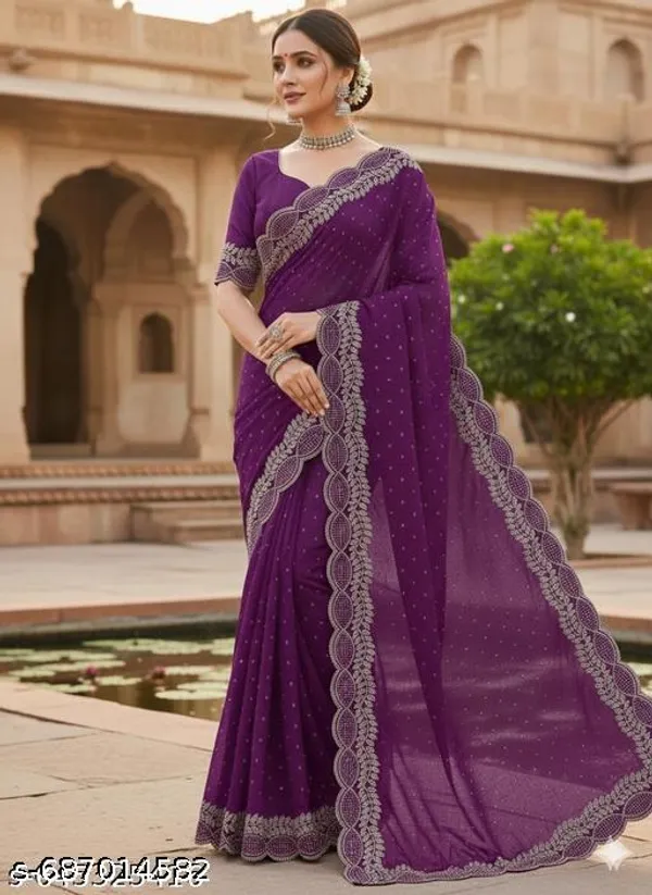 Wine_Georgette_Saree_With_Hotfix_Swarovski_Ston_Work_Designer_Border_With_Matching_Blouse