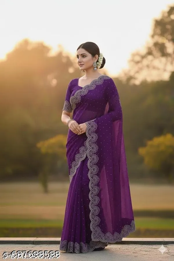 Women_S_Hot_Fixing_Poly_Georgette_Saree_With_Unstitched_Partywear_Saree