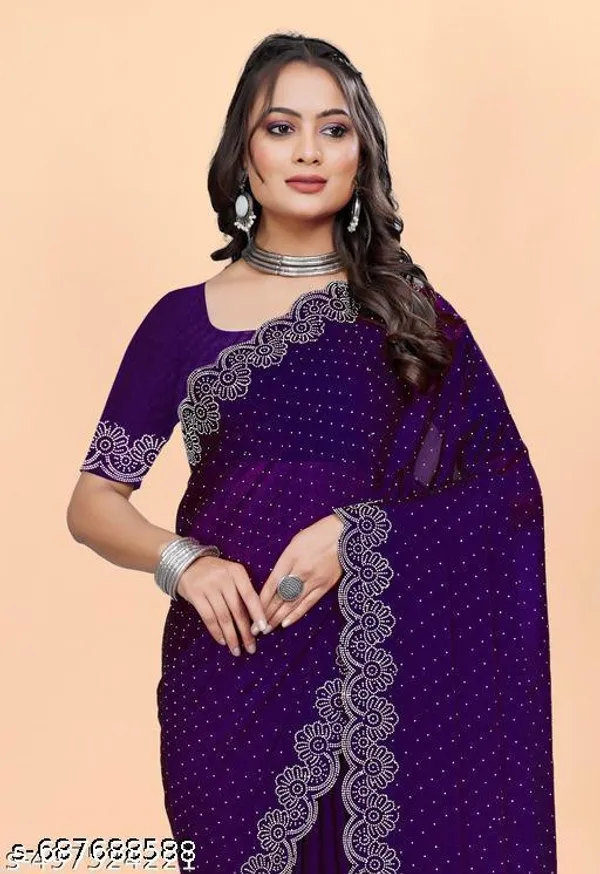 Women_S_Hot_Fixing_Poly_Georgette_Saree_With_Unstitched_Partywear_Saree