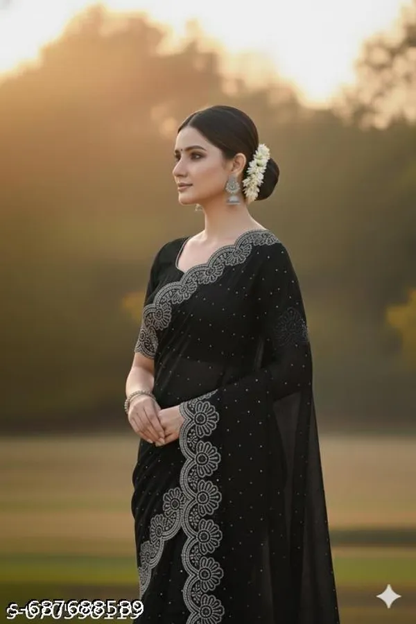 Chanderi_New_Design_Sirovski_Work_With_Blouse_And_Premium_Quility
