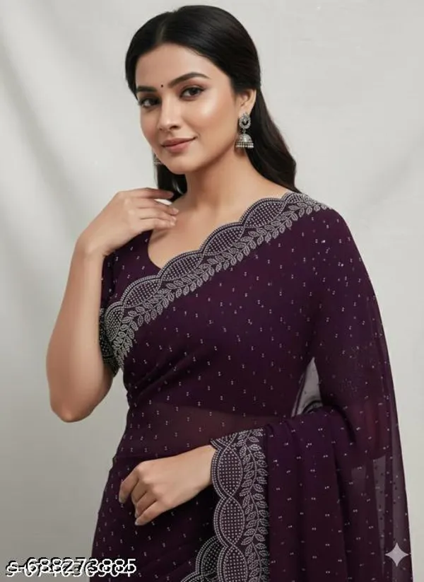 Cutwork_Georgette_Diamond_Hotfix_Fancy_Tredinationl_New_Design_Saree