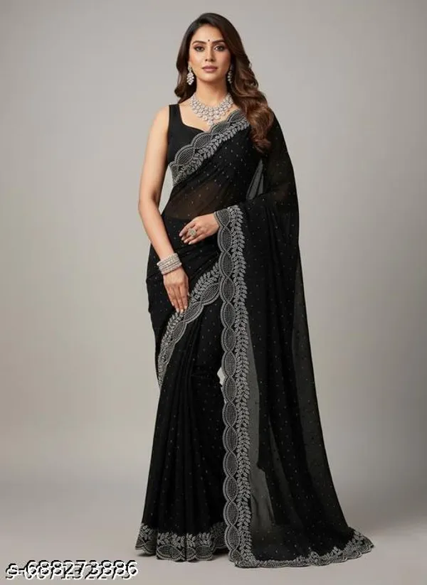Cutwork_Georgette_Diamond_Hotfix_Fancy_Tredinationl_New_Design_Saree