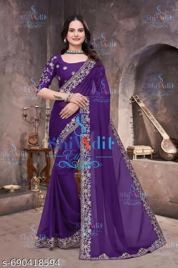 Georgette_Embroidered_Purple_Sreee_With_Blouse_Saree_For_Women_Trending_Saree_For_Women_Bollywood_Stylish_Fancy_Party_Wear_Wedding_Festive_Bridal_Sari_Saree_For_Women