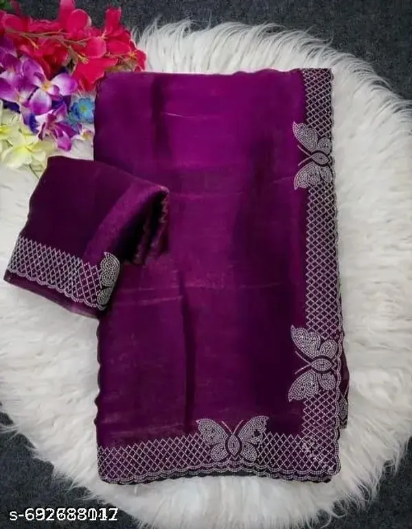 Heavy_Butterfly_Fandy_Jimmy_Chu_Fabric_Hot_Fixing_Stone_Work_Design_Saree_With_Unstitched_Blouse_Piece