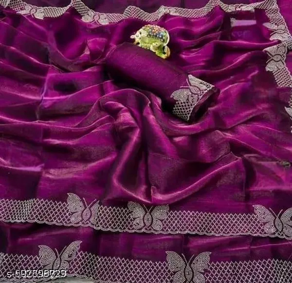 Organza_Saree_With_Siroski_Stone_Daimond_Border_Work_And_Cutwork_Fancy_Border_Party_Wear_And_Wedding_Saree