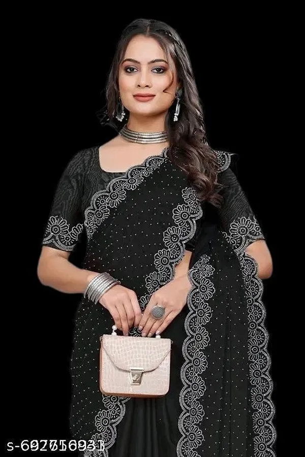 Viral_Black_Chiffon_Stone_Work_Saree_Fancy_Stylish_Blouse_New_Party_Wear_Georgette_Saree_For_Women_Trending_Instagram_Saree_Collection