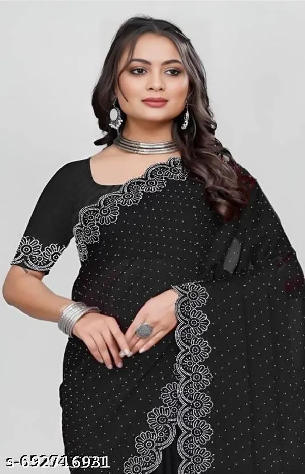 Viral_Black_Chiffon_Stone_Work_Saree_Fancy_Stylish_Blouse_New_Party_Wear_Georgette_Saree_For_Women_Trending_Instagram_Saree_Collection