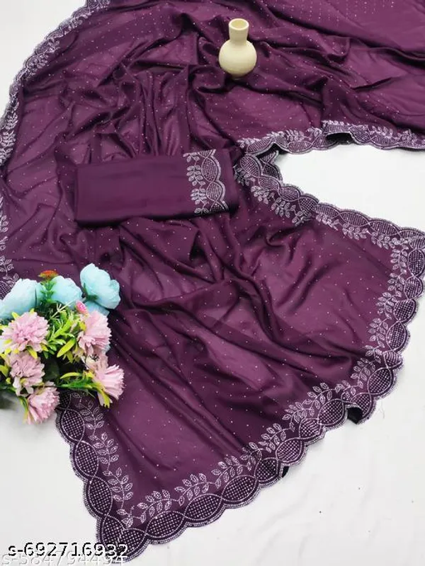 Viral_Purple_Shimmer_Stone_Work_Saree_Fancy_Stylish_Blouse_New_Party_Wear_Georgette_Saree_For_Women_Trending_Instagram_Saree_Collection