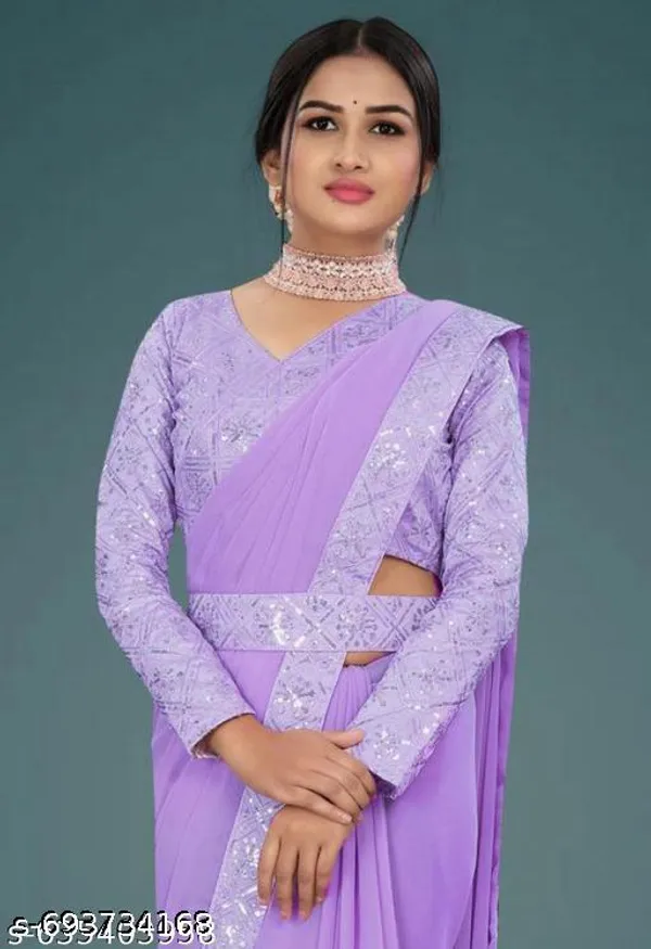 New_Stylish_Beautiful_Bollywood_Georgette_Saree_With_Sequence_Work_And_Thread_Beautiful_Style_India_Daily_To_Wear_Saree_Lavender