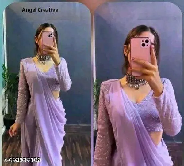 New_Stylish_Beautiful_Bollywood_Georgette_Saree_With_Sequence_Work_And_Thread_Beautiful_Style_India_Daily_To_Wear_Saree_Lavender