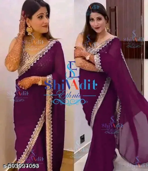 Fency_Disener_Georgette_Pretty_Sarees_With_New_Fency_Border_With_Blouse_Piece