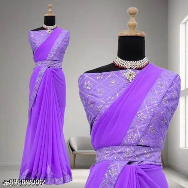 Fency_Disener_Georgette_Pretty_Sarees_With_New_Fency_Border_With_Blouse_Piece