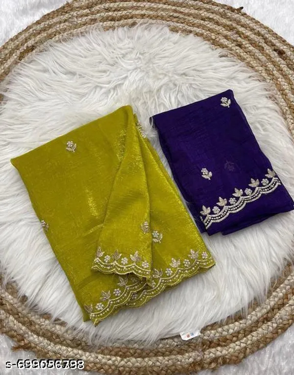 Women_S_Chanderi_Chinnon_Saree_Handloom_Moti_Work_Saree_Beautiful_Sequence_Saree_Work_Scalloped_Cut_Work_Border_Saree_With_Separate_Blouse_Piece