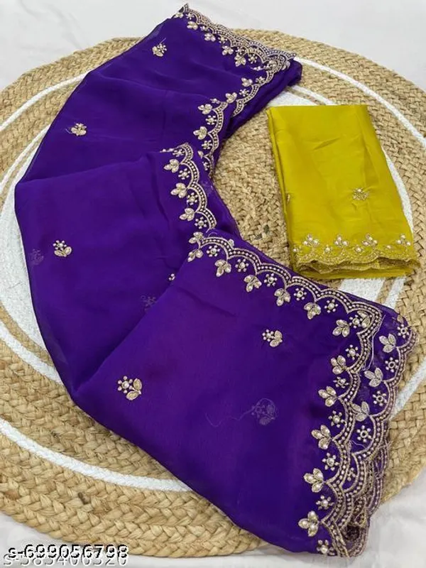 Women_S_Chanderi_Chinnon_Saree_Handloom_Moti_Work_Saree_Beautiful_Sequence_Saree_Work_Scalloped_Cut_Work_Border_Saree_With_Separate_Blouse_Piece