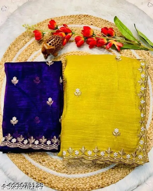 Women_S_Chinnon_Saree_Beautiful_Sequence_Saree_Work_Scalloped_Cut_Work_Border_Saree_With_Embroidery_Blouse_Work_Unstitched_Piece