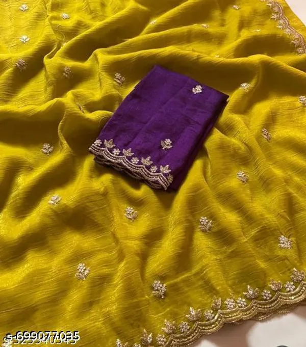Women_S_Crunchy_Saree_Beautiful_Sequence_Saree_Work_Scalloped_Cut_Work_Border_Saree_With_Embroidery_Blouse_Work_Unstitched_Piece