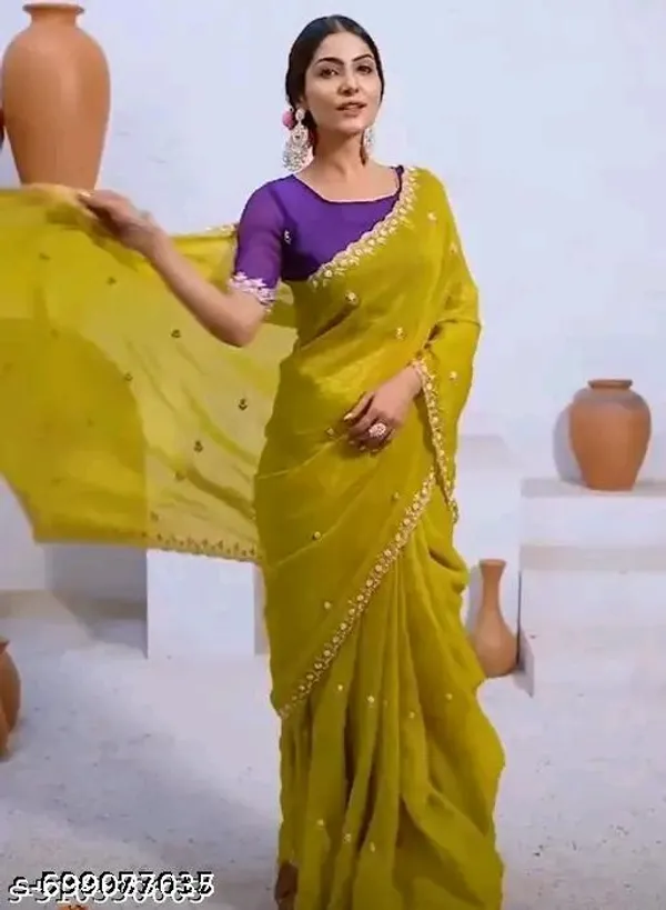 Women_S_Crunchy_Saree_Beautiful_Sequence_Saree_Work_Scalloped_Cut_Work_Border_Saree_With_Embroidery_Blouse_Work_Unstitched_Piece