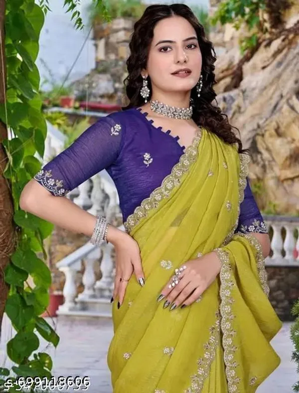 Women_S_Crunchy_Saree_Beautiful_Sequence_Saree_Work_Scalloped_Cut_Work_Border_Saree_With_Embroidery_Blouse_Work_Unstitched_Piece