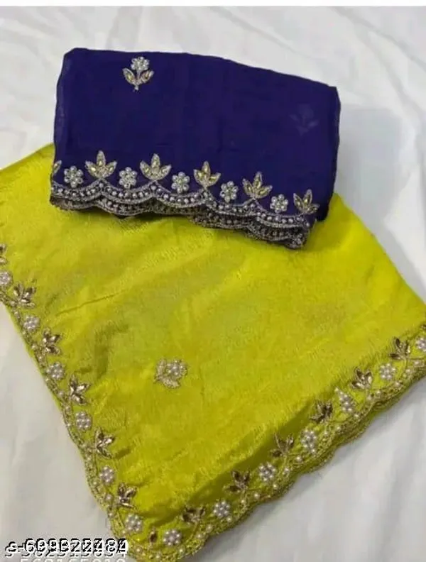 Most_Trendy_Beatyfull_Mottii_Workk_Sarees_Orignal_Hand_Work_Saree_With_Contrast_Blouse