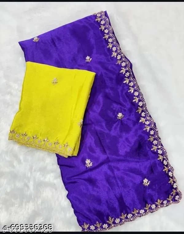 Most_Trendy_Motii_Work_Sarees_With_Trendy_Contrast_Blouse_And_Embroedry_Work_Saree
