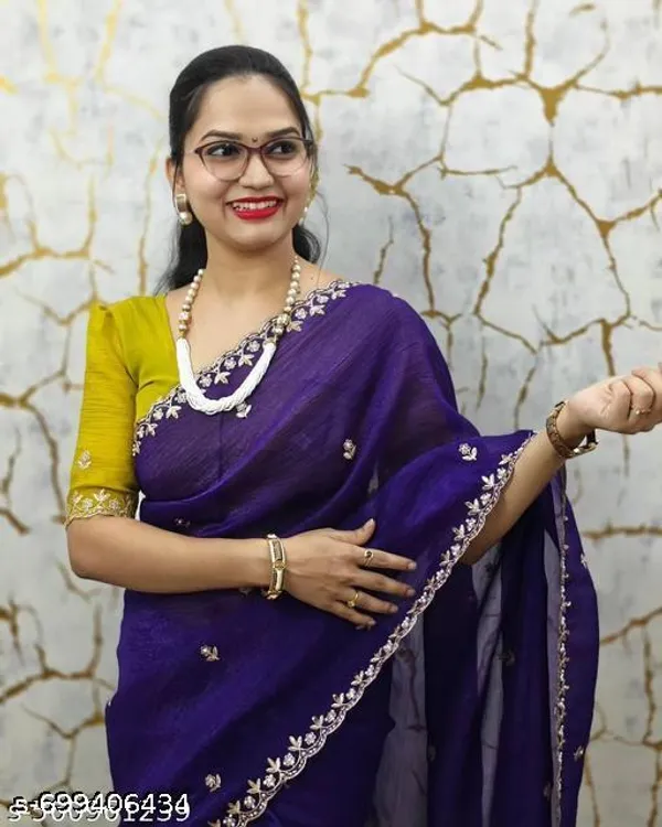 Tranding_Chiffon_Saree_With_Stone_Work_And_Embroidered_Work_With_Work_Blouse