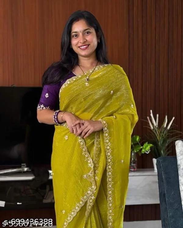 Women_Embroidered_Beads_And_Stones_Scalloped_Cut_Work_Border_Pure_Chiffon_Saree_With_Blouse_Piece
