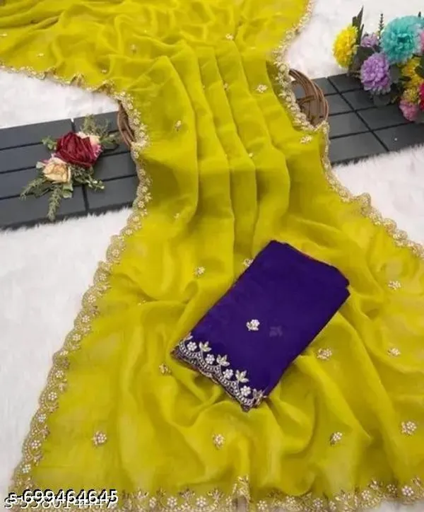 New_Wedding_Traditional_Beautiful_Embroidery_Work_Chiffon_Saree_With_Blouse_Collocation_Saree_For_Women_Women_Sari_Festive_Saree_Wedding_Saree_For_Women