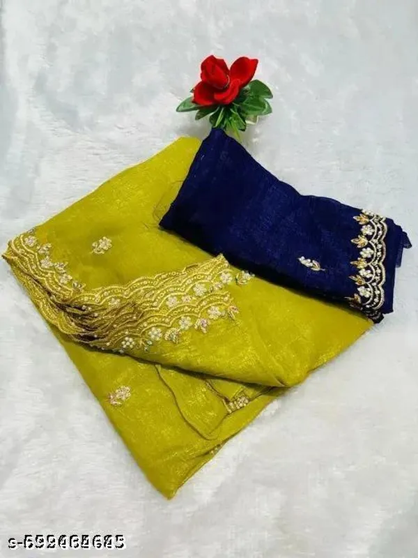 New_Wedding_Traditional_Beautiful_Embroidery_Work_Chiffon_Saree_With_Blouse_Collocation_Saree_For_Women_Women_Sari_Festive_Saree_Wedding_Saree_For_Women