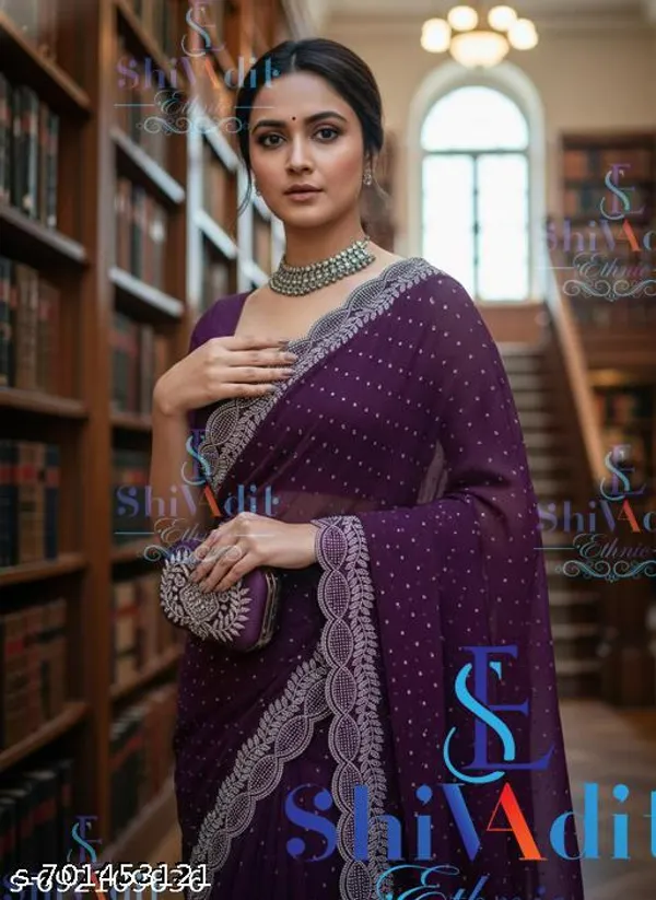 Georgette_Farbic_Saree_With_Hevay_Hand_Work