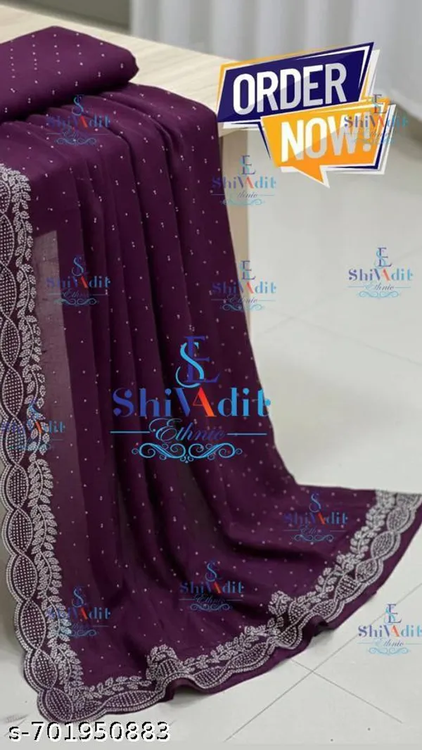 Women_S_Georgette_Handloom_Diamond_Work_Saree_With_Separate_Blouse_Piece