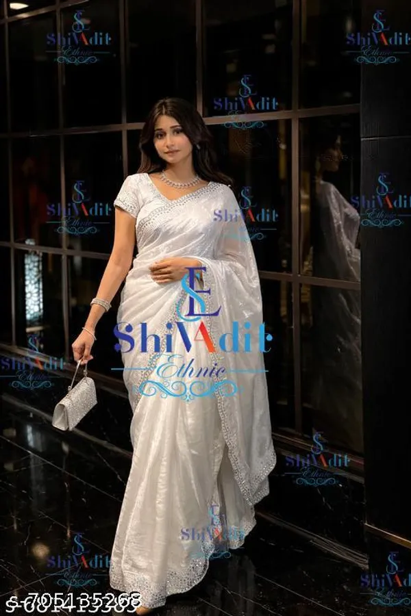 Trending_White_Soft_Chinon_Silk_Diamond_Work_Lace_Border_Saree
