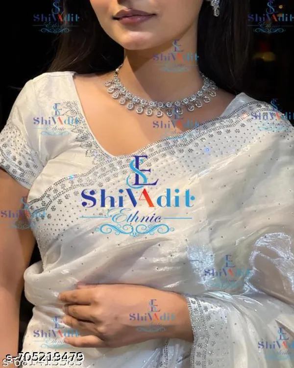 Trending_White_Soft_Chinon_Silk_Cutwork_Diamond_Work_Lace_Cutwork_Border_Saree