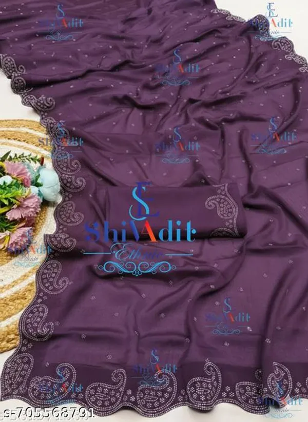 Designer_Heavy_Shiffon_Silk_With_Daimond_Work_And_Unstiched_Blouse