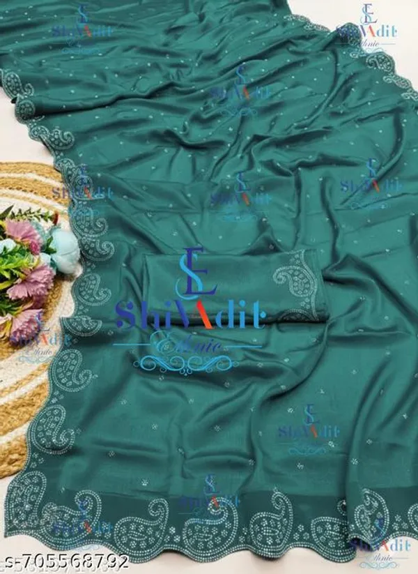Designer_Heavy_Shiffon_Silk_With_Daimond_Work_And_Unstiched_Blouse